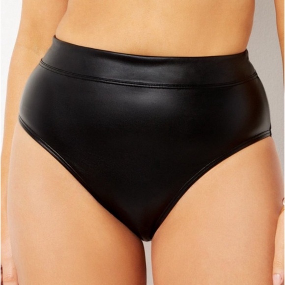 NWT Gabifresh High-Waisted Faux Leather Bikini Swim Bottom Plus Size 14 Swim - Picture 1 of 5